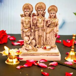 Divya Sur Marble Finish Ram Darbar Statue Murti Lord Ram Darbar Idol, Hanuman Statue, Decorative Showpiece – 20 cm (Marble, Gold, Beige)