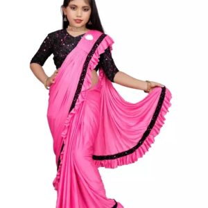 Divya Sur Kids Lycra Saree With Unstitched Blouse piece