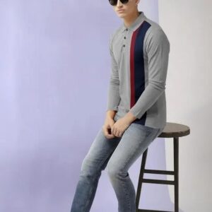 Divya Sur MEN POLO NECK FULL SLEEVE STRIPED TSHIRT