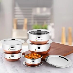 Divya Sur Copper Bottom Handi Pot 5 Piece Set/Steel Handi Set