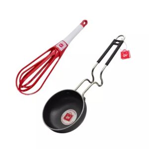 Divya Sur Essential Iron Tadka Pan/Fry Pan with Steel Handle And Foldable Plastic Whisker Beater Hand Blender Mixer