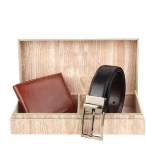 Divya Sur Men Reversible Belt & Tan Wallet Combo With Wooden Gift Box 4 noWallet