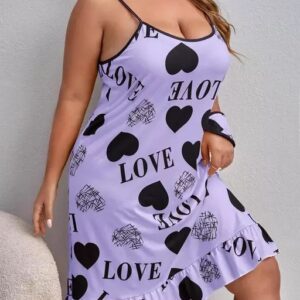 Divya Sur Woman’s Short Night Dress in Love Heart Print