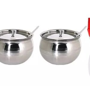 Divya Sur Stainless Steel Ghee pot/Oil POt with lids and spoons (Pack of 2 -Set) With Silicon Brush-1Pcs