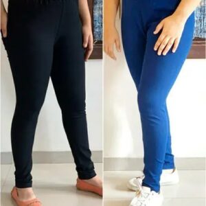 Divya Sur Denim Skinny Fit Stretchable Medium Waist Elastic Closer Ankle Length Solid Black-Royalblue Jeggings for Women Pack Of 2