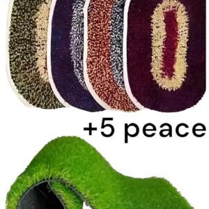 Divya Sur Multicolur Cotton And Green Grass Door Mat Pack of Artificial Grass Doormat 5pc combo 5pc
