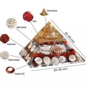 Divya Sur Gomti Chakra Pyramid – Large Orgonite Pyramid with Shree Yantra – Feng Shui Vastu Items for Home with Rudraksha, Gomati Chakra, Chirmi & Kaudi Shells (Wealth Pyramid)