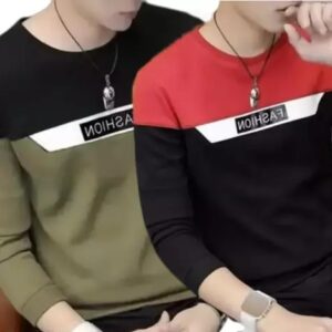 Divya Sur Men’s Trendy Casual Wear Half Sleeve Solid Round Neck Printed Cotton Blend Combo T-Shirts (Pack of 2)