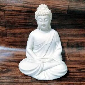 Divya Sur Premium Rare Handcrafted Polymarble Meditation/Dhyan Buddha Statue Lord Figurine/Idol (White, 5.5-inch)-