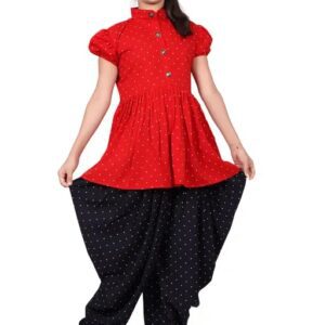 Divya Sur Girl Kurta Set red black