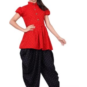 Divya Sur Girl Kurta Set red black