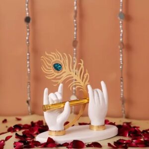 Divya Sur Lord Krishna Hand Idol with Flute 24K Gold Plated Decor Piece