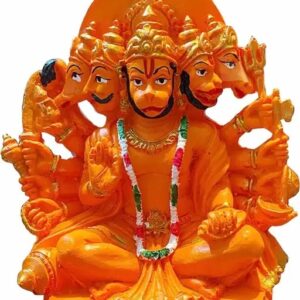 Divya Sur Orange Panchmukhi Hanuman Statue Marble Resin for Pooja Gift Showpiece Vastu , Home Decor Murti(Size : 6 Inch Idol)