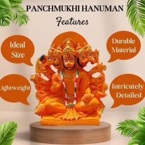 Divya Sur Orange Panchmukhi Hanuman Statue Marble Resin for Pooja Gift Showpiece Vastu , Home Decor Murti(Size : 6 Inch Idol)