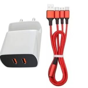 Divya Sur 3.0A Fast Charger Cord + 3 in 1 cable micro type, Type-C and also I phone