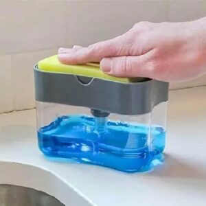 Divya Sur Dispenser for 2 in 1 Press-Type Sink Dishwasher Liquid Soap Dispenser Pump with Sponge Holder Caddy for Home and Kitchen Accessories