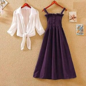Divya Sur A-line Fit Smocking Dress with Jacket