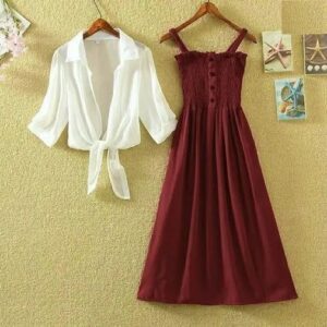 Divya Sur A-line Fit Smocking Dress with Jacket