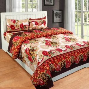 Divya Sur TC Poly Cotton Floral Double Bedsheet with 2 Matching Pillow Covers