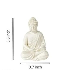 Divya Sur Premium Rare Handcrafted Polymarble Meditation/Dhyan Buddha Statue Lord Figurine/Idol (White, 5.5-inch)-