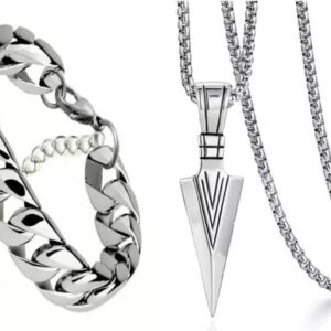 Divya Sur silver arrow pendent and silver plane bracelet silver plated bracelet for men