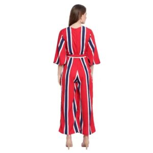 Divya Sur Women’s Fashionable Striped Design 3/4 Sleeves Flared Bottom Jumpsuit For Casual Wear