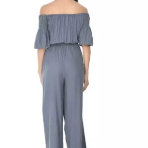 Divya Sur Women’s off shoulder Neck short Sleeve Solid Wide Leg Sequin Paneled Regular Length Jumpsuit Grey Solid Basic Jumpsuit