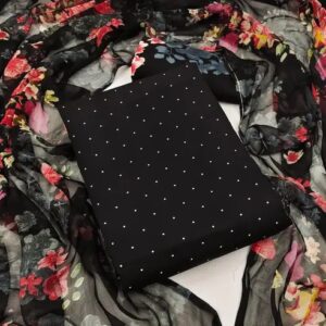 Divya Sur Women’s Black Micro Printed Synthetic Crepe Suits & Dress Materials